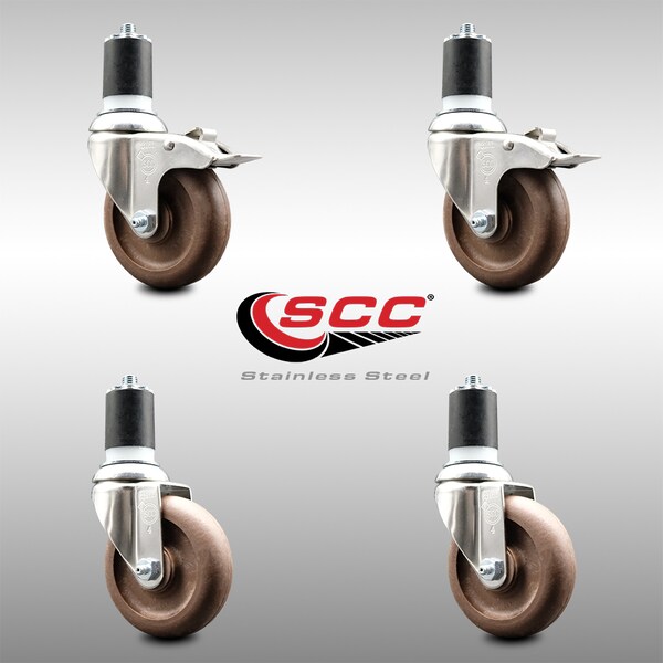Service Caster 4 Inch 316SS High Temp Glass Filled Nylon 1-3/4 Inch Stem Caster Lck Brake, 2PK SS316TTLEX20S414-GFNSHT-2-S-2-134 - main